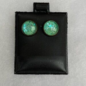 Green Glitter Stud Earrings